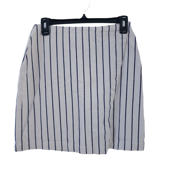 Madewell Womens Skirt 6 White White Denim Dark Gray Striped Faux Wrap Mini - Picture 1 of 8